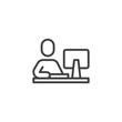 Man using computer at desk line icon