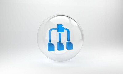 Aufkleber - Blue Folder tree icon isolated on grey background. Computer network file folder organization structure flowchart. Glass circle button. 3D render illustration