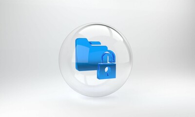 Poster - blue folder and lock icon isolated on grey background. closed folder and padlock. security, safety, 
