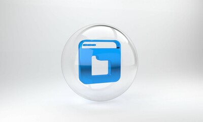 Poster - Blue Browser files icon isolated on grey background. Glass circle button. 3D render illustration