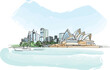 Skyline Sydney, Australia. Circular Quay i Opera House. Vector illustration for travel magazine, poster, calendar, social media