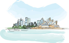 Skyline Sydney, Australia. Circular Quay I Opera House. Vector Illustration For Travel Magazine, Poster, Calendar, Social Media