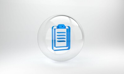 Wall Mural - Blue Police report icon isolated on grey background. Glass circle button. 3D render illustration