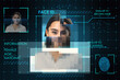 © Who is Danny - Biometric and safety concept with personal data of young woman and fingerprint on abstract dark background