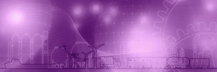 Energy, manufacturing and power icons set in thin line style. Header or footer banner. Sustainable energy generation, transportation and heavy industry.