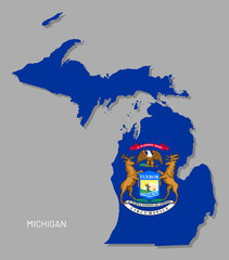 Wall Mural - map of michigan usa federal state with flag inside. highly detailed map of michigan american state t
