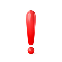 Fototapete - Red exclamation sign 3d illustration symbol icon attention mark isolated on white background of danger warning concept or caution information error alert and alarm notice precaution info announcement.