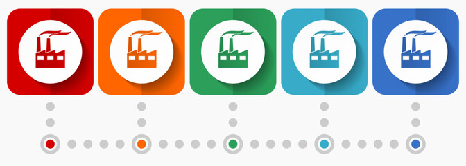 Poster - Factory vector icons, infographic template, set of flat design industry symbols