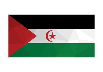 Vector illustration. Official ensign of Sahrawi Arab Democratic Republic. National Western Sahara flag in red, gree, black, white colors with star and crescent. Polygonal design