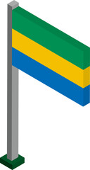 Sticker - Gabon Flag on Flagpole in Isometric dimension.