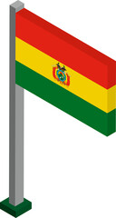 Sticker - Bolivia Flag on Flagpole in Isometric dimension.