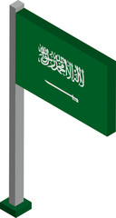 Sticker - Saudi Arabia Flag on Flagpole in Isometric dimension.