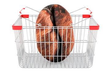 Poster - shopping basket with coffee bean, 3d rendering