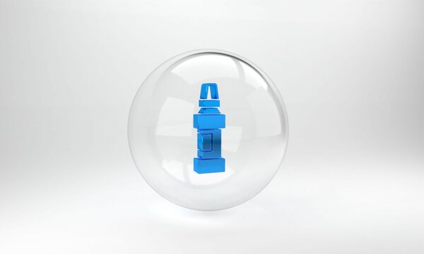 Blue Marker pen icon isolated on grey background. Glass circle button. 3D render illustration