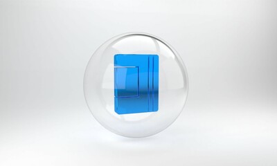 Poster - Blue Notebook icon isolated on grey background. Spiral notepad icon. School notebook. Writing pad. Diary for school. Glass circle button. 3D render illustration