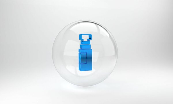 Blue Marker pen icon isolated on grey background. Glass circle button. 3D render illustration