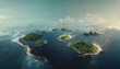 erial view of small exotic atoll islands in the open ocean sea. Beautiful nature. 3D illustration.
