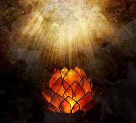 Poster - lotus candle on abstract background, lotus candlestick.