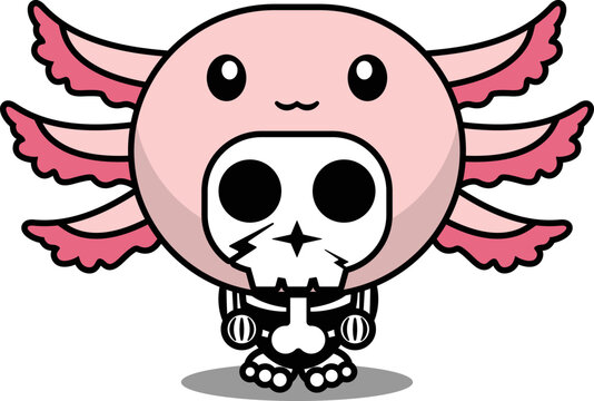 vector illustration of mascot costume cartoon character animal man axolotl cute skull
