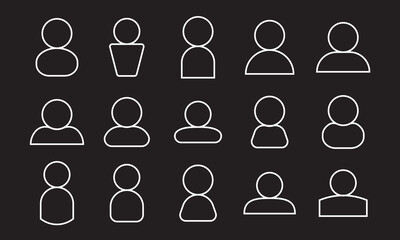 Poster - People icon set. Line pictogram of user. Different shapes collection of human person sign isolated on black