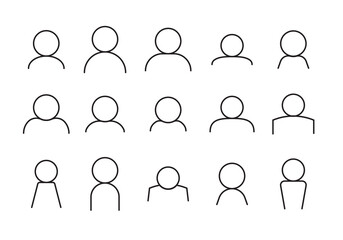 Poster - People icon set. Line pictogram of user. Different shapes collection of human person sign 