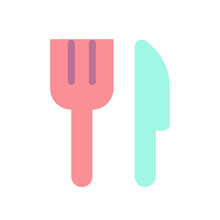 Fork And Knife Flat Color Ui Icon. Restaurant Sign. Cutlery. Serve Up Table. Kitchen Utensil. Simple Filled Element For Mobile App. Colorful Solid Pictogram. Vector Isolated RGB Illustration