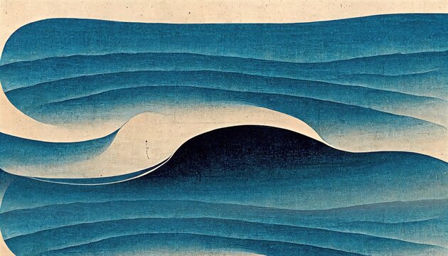 Wall Mural -  - Traditional Japanese ukiyoe style with the appearance of waves in blue and black. Wave shape like Hokusai Katsushika, graphic design element background.