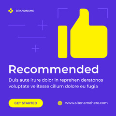 Poster - Recommended thumb up customers feedback satisfaction guarantee social media post vector