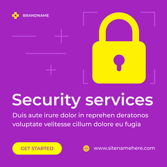 Poster - Cyberspace security services global data protection lock password access social media post vector