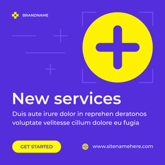 Poster - New services adding plus additional positive symbol cyberspace social media post vector