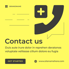 Poster - Contact us digital customers support service handset add symbol yellow social media post vector