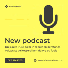 Poster - New podcast audio show interview discussion recording vintage microphone social media post vector