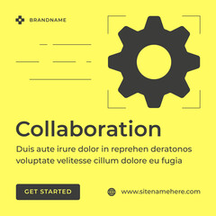 Poster - Partnership collaboration teamwork colleagues support cog gear mechanism social media post vector