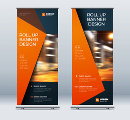 Wall Mural - Roll Up banner stand presentation concept. Corporate business roll up template background. Vertical template billboard, banner stand or flag design layout. Poster for conference, forum, shop