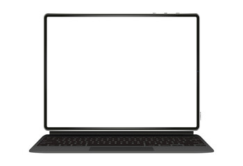 Poster - Realistic perspective front tablet with keyboard isolated incline 90 degree. Computer notebook with empty screen template.