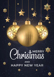 Fototapeta Panele - Merry Christmas and Happy new year poster template. Glowing lights stars bubbles for Xmas Holiday. Vector illustration template.