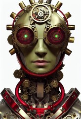 Wall Mural - Portrait of a vintage robot. An artistic abstract steampunk fantasy. Concept of a retro robot. 3d rendering