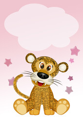 Poster - birth announcement card for baby girl with leopard