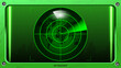 Vector green panel with round radar and world map. Military device with a bright screen and glare