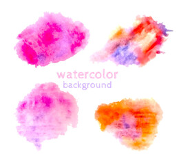Fototapete - Modern watercolor collection on light backdrop.  Grunge abstract art background. Violet, purple, orange, blue, lilac colors. Isolated object. Vector illustration.