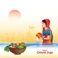 Wall Mural - Happy chhath puja festival holiday card background