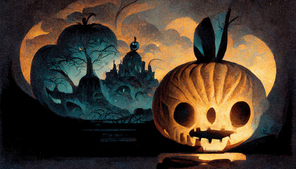 Poster - Halloween day eyes of Jack O' Lanterns trick or treating Samhain All Hallows' Eve All Saints' Eve All halloween spooky Horror Ghost Demon background October 31.