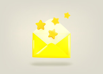 Poster - Paper envelope with golden stars. 3d vector illustration