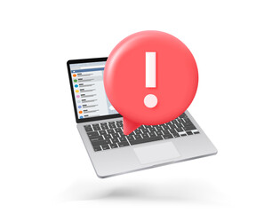 Poster - laptop with Exclamation point. 3d vector banner 