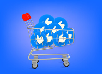 Aufkleber - Full trolley of thumbs up symbols. 3d vector illustration
