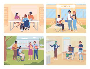 Aufkleber - high school equity 2d vector isolated illustration set. inclusion flat characters on cartoon backgro