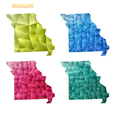 Poster - Set of vector polygonal maps of Missouri. Bright gradient map of US state in low poly style. Multicolored Missouri map in geometric style for your infographics. Astonishing vector illustration.
