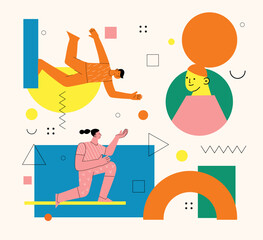Business people working together in team flat vector illustration. Cartoon scene of company structure organization and management. Communication and teamwork concept