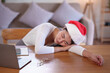 © amnaj - Young Asian woman with emotional problems Stressed and sick, weak and restless on Christmas.