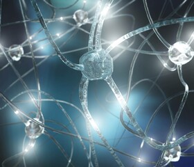 Wall Mural - neuron, neuron transmits a signal, nerve node, neural network, 3D rendering